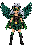 Unity Eagle, 8-bit: green eagle mask, wings spread, silver hair, UE buckle
